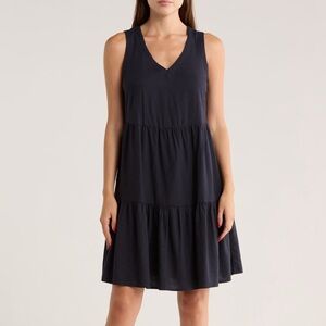 Matty M. Sleeveless Navy Blue Tiered Linen Blend Dress Size Small